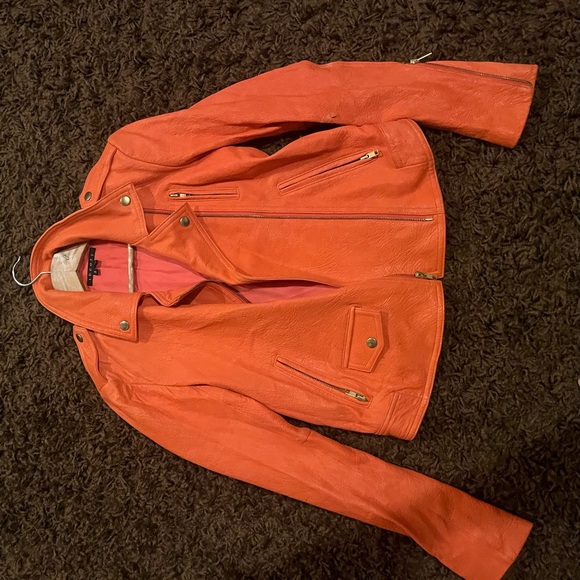 Beautiful Orange leather Theory jacket. Runway style. - Picture 2 of 5